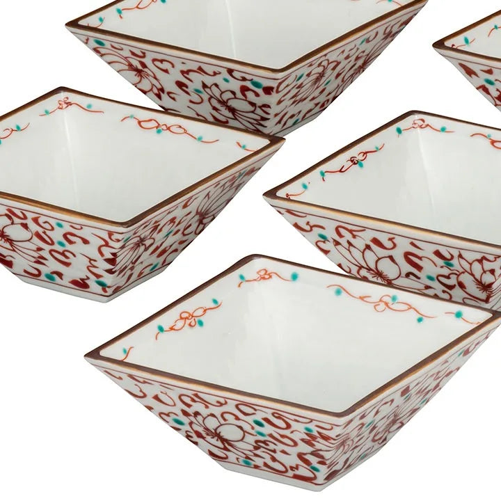 JAPANESE KUTANI WARE SMALL BOWL SET – KARAKUSA ARABESQUE DESIGN