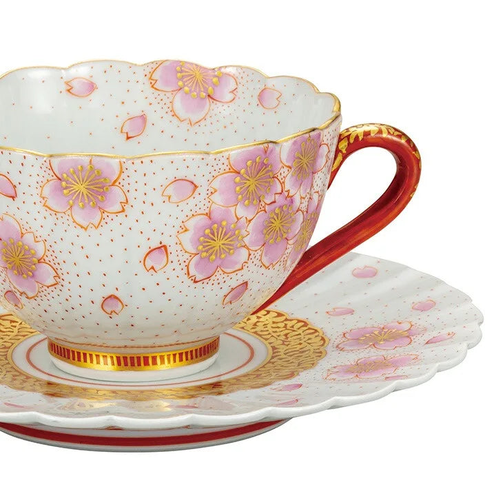 KUTANI CUP & SAUCER - KINRAN SAKURA HAND-PAINTED BY YOSHINORI FUKUDA