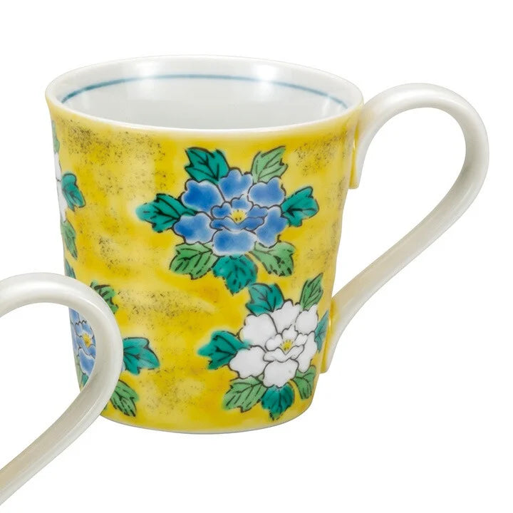 JAPANESE KUTANI WARE PAIR MUG CUPS – YOSHIDAYA STYLE PEONY DESIGN