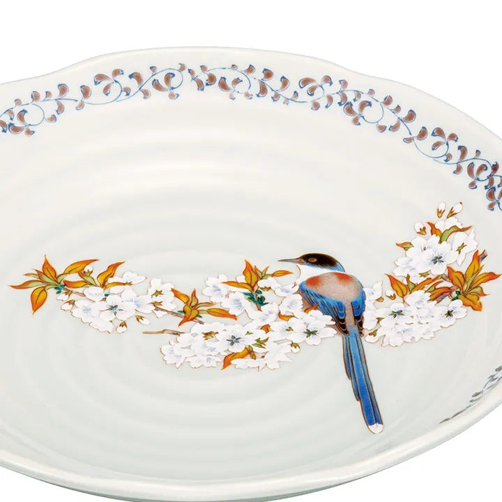 KUTANI JAPANESE SERVING PLATE – WILD CHERRY BLOSSOMS WITH BIRD