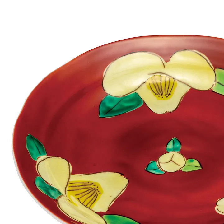 KUTANI WARE 8-INCH SERVING PLATE “CAMELLIA” JAPANESE DECORATIVE CERAMIC PLATE  MADE IN JAPAN GIFT BOX INCLUDED