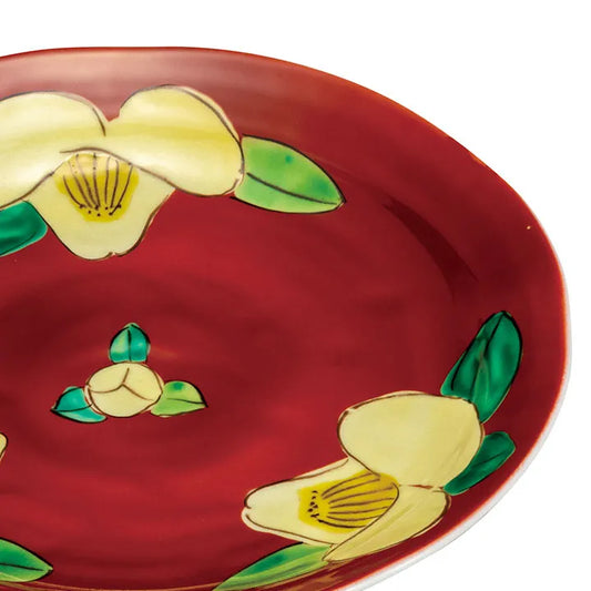 KUTANI WARE 8-INCH SERVING PLATE “CAMELLIA” JAPANESE DECORATIVE CERAMIC PLATE  MADE IN JAPAN GIFT BOX INCLUDED