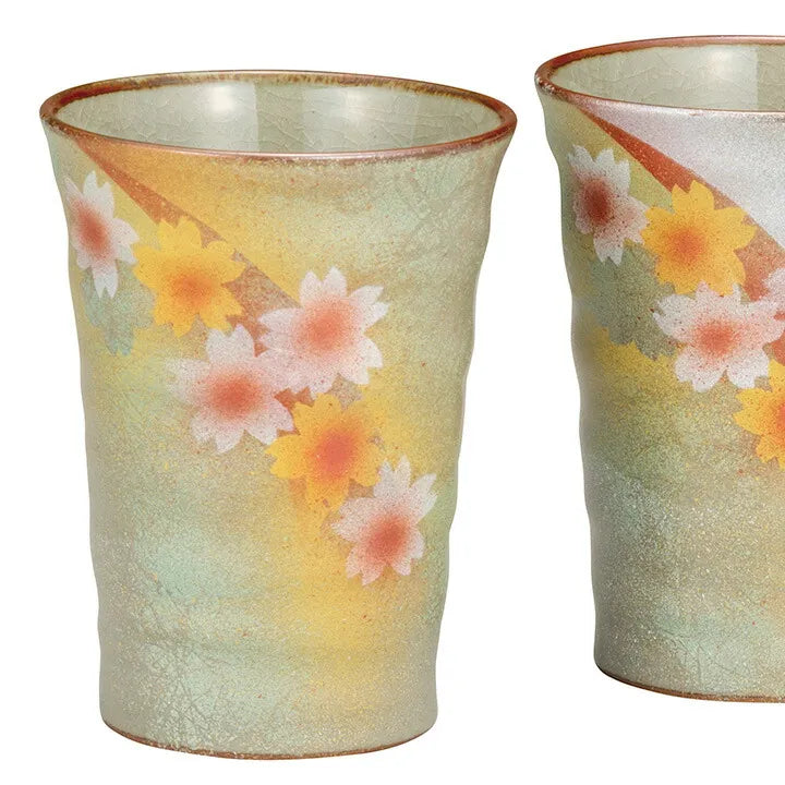 KUTANI WARE PAIR OF FREE CUPS SUNLIT FLORAL PATTERN