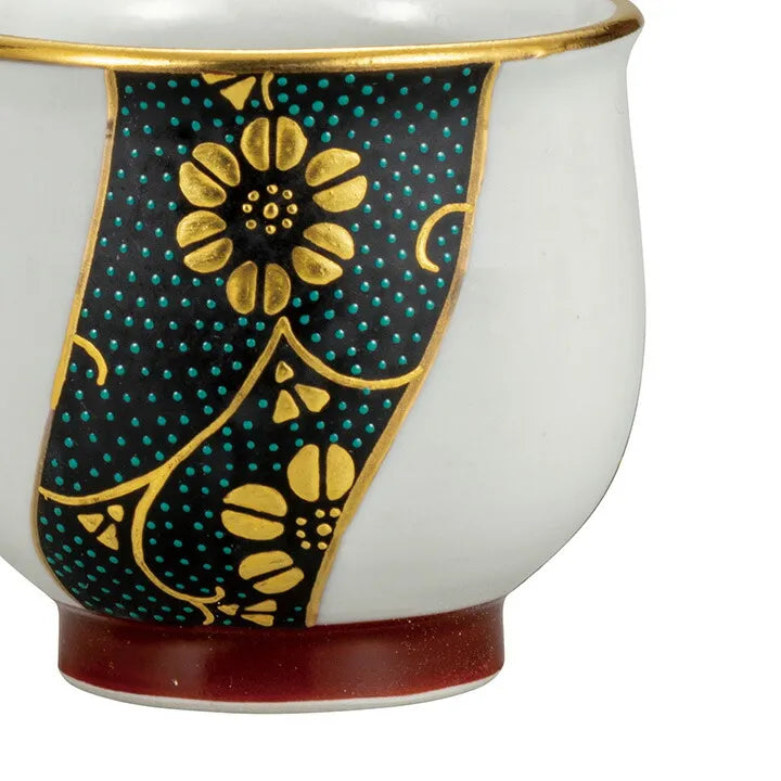 KUTANI JAPANESE  GUINOMI - GOLD LEAF TWISTED BLUE DOTS WITH TESSEN (CLEMATIS) DESIGN/ MANAMI UENO