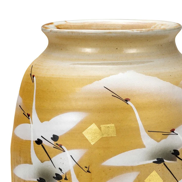 KUTANI JAPANESE NATUME FLOWER VASE  GOLD LEAF CRANE/ TOYOSHI YAMADA