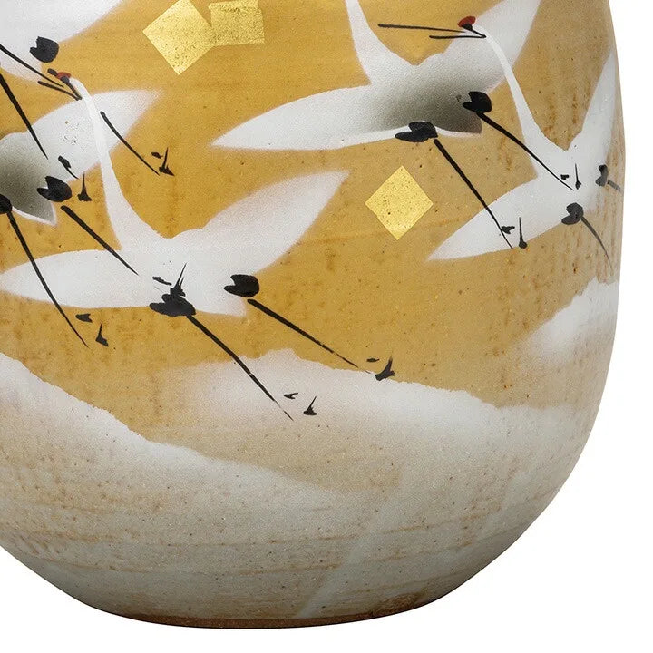 KUTANI JAPANESE NATUME FLOWER VASE  GOLD LEAF CRANE/ TOYOSHI YAMADA
