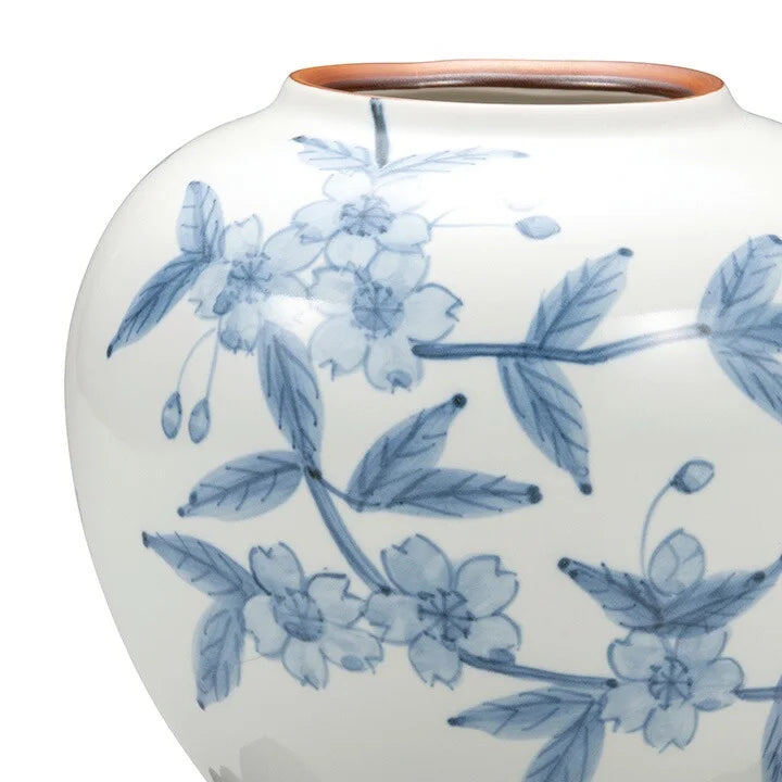 JAPANESE FLOWER VASE KUTANI  SAKURA CHIRASHI WITH STAND