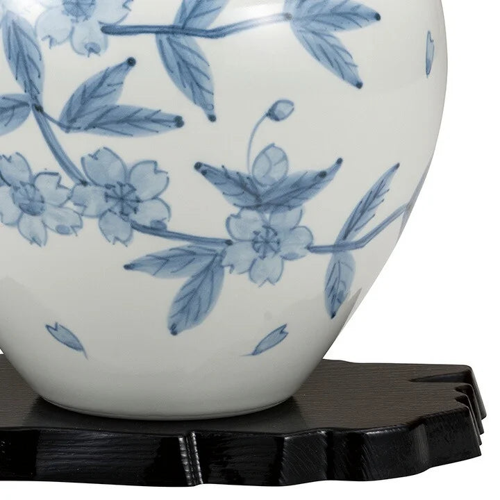 JAPANESE FLOWER VASE KUTANI  SAKURA CHIRASHI WITH STAND