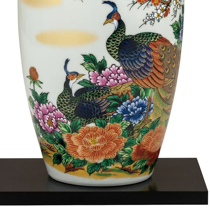 PEONY AND PEACOCK KUTANI JAPANESE FLOWER VASE