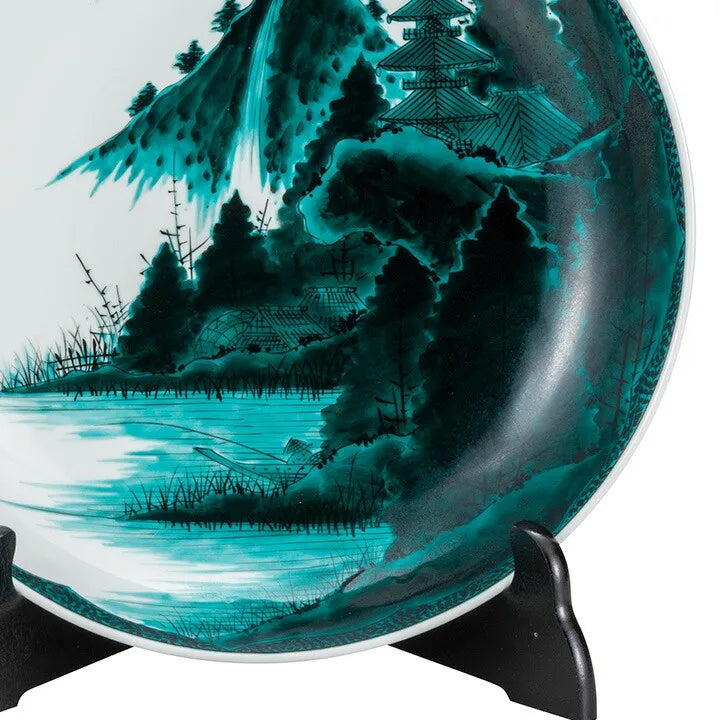 KUTANI WARE DECORATIVE PLATE (AOTE LANDSCAPE) / YOSHINORI FUKUDA