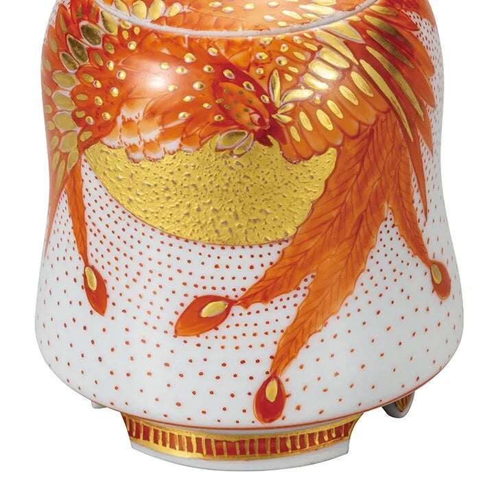 KUTANI WARE INCENSE BURNER - AKAE PHOENIX DESIGN, YOSHINORI FUKUDA, JAPANESE CERAMIC ART