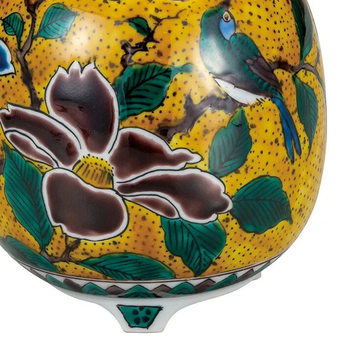 YOSHIDAYA FLORAL AND BIRD MOTIF KUTANI JAPANESE INCENSE BURNER
