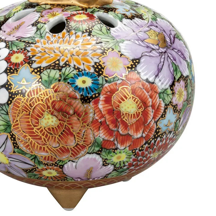 KUTANI WARE INCENSE HOLDER - HONKIN HANAZUME PATTERN / RYUZAN