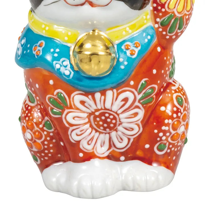 KUTANI JAPANESE LUCKY CAT(MANEKI NEKO) BLACK AND RED RAISED DESIGN