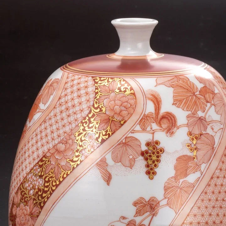KUTANI WARE VASE AKAE MINORI-MON/BUZAN FUKUSHIMA