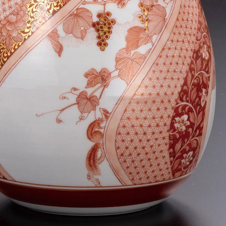 KUTANI WARE VASE AKAE MINORI-MON/BUZAN FUKUSHIMA