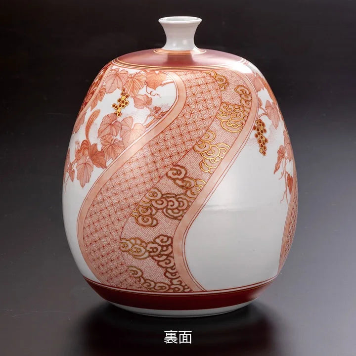 KUTANI WARE VASE AKAE MINORI-MON/BUZAN FUKUSHIMA