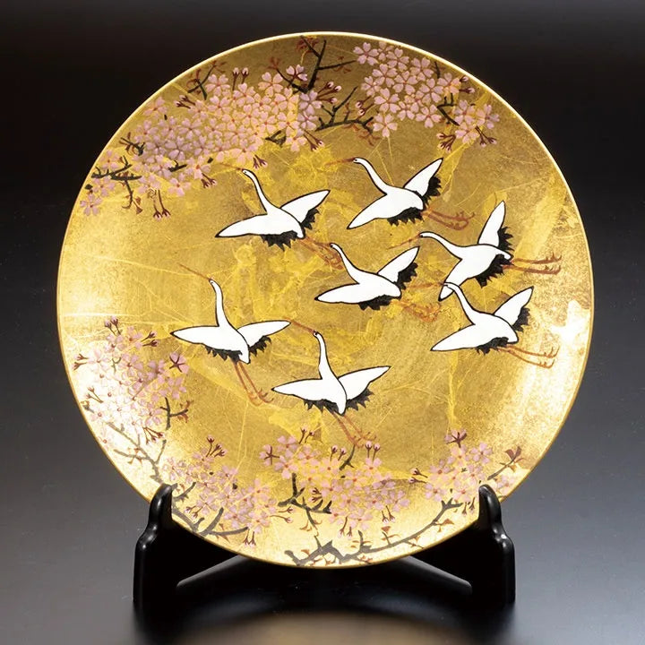 KUTANI JAPANESE DECORATIVE PLATE GOLD LEAF AYAZURU / TAKASHI KITAMURA