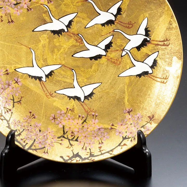 KUTANI JAPANESE DECORATIVE PLATE GOLD LEAF AYAZURU / TAKASHI KITAMURA