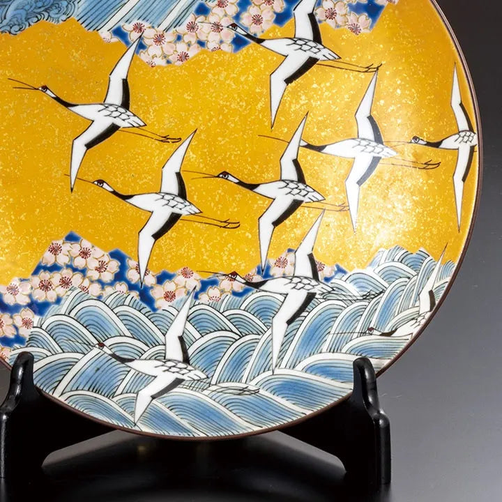 KUTANI WARE DECORATIVE PLATE THOUSAND CRANES /MASATO TANISHITO