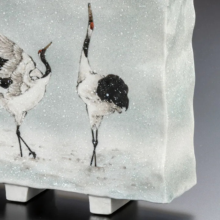 KUTANIWARE FLOWER VASE CRANES DANCING IN SNOW/TOSHITO NAKAMURA