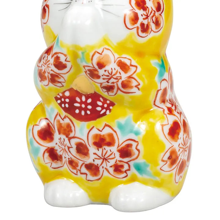 KUTANI JAPANESE LUCKY CAT(PRAYING CAT) YELLOW GLAZE SAKURA