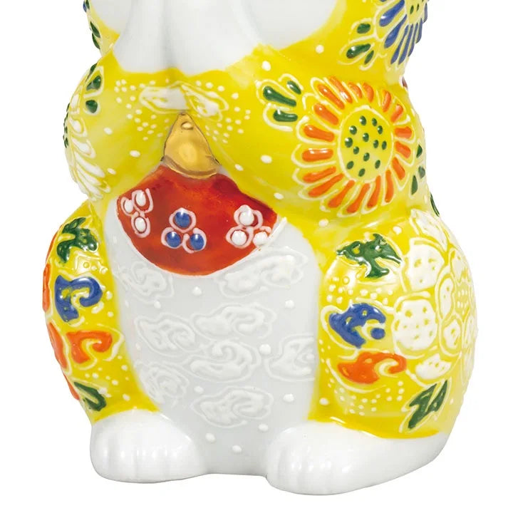 KUTANI WARE LUCKY CAT(MANEKI NEKO) PRAYING CAT YELLOW MORI
