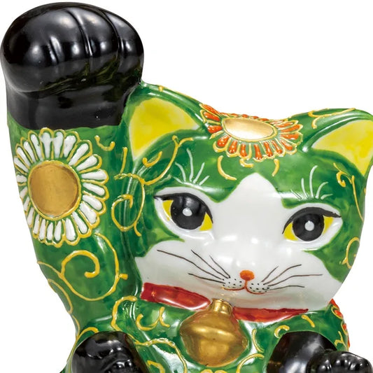 KUTANI WARE  LONG-ARMED MANEKI NEKO GREEN MORI