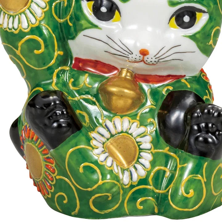 KUTANI WARE  LONG-ARMED MANEKI NEKO GREEN MORI