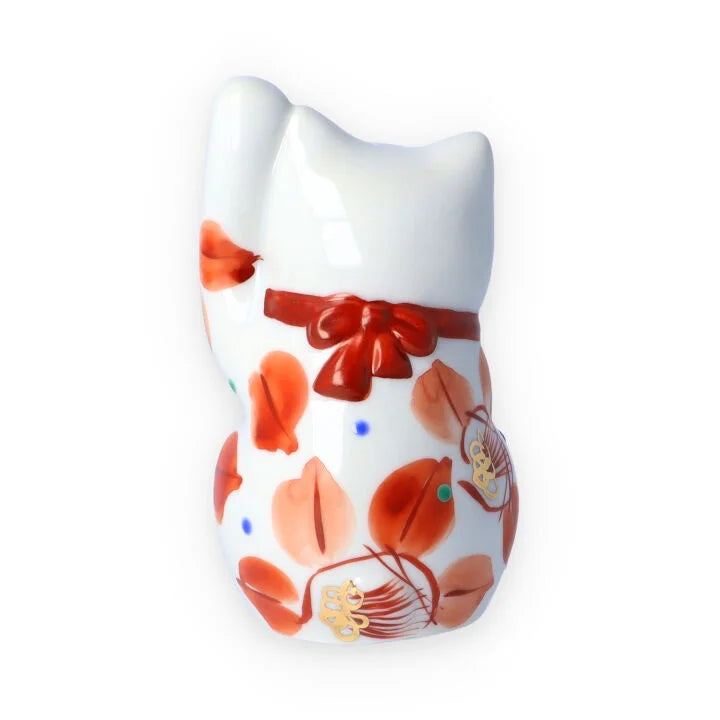 KUTANI WARE LUCKY CAT(MANEKI NEKO) AKAE TSUBAKI( LEFT HAND)/KOKUZOU KLIN