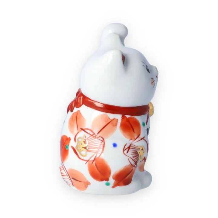 KUTANI WARE LUCKY CAT(MANEKI NEKO) AKAE TSUBAKI( LEFT HAND)/KOKUZOU KLIN