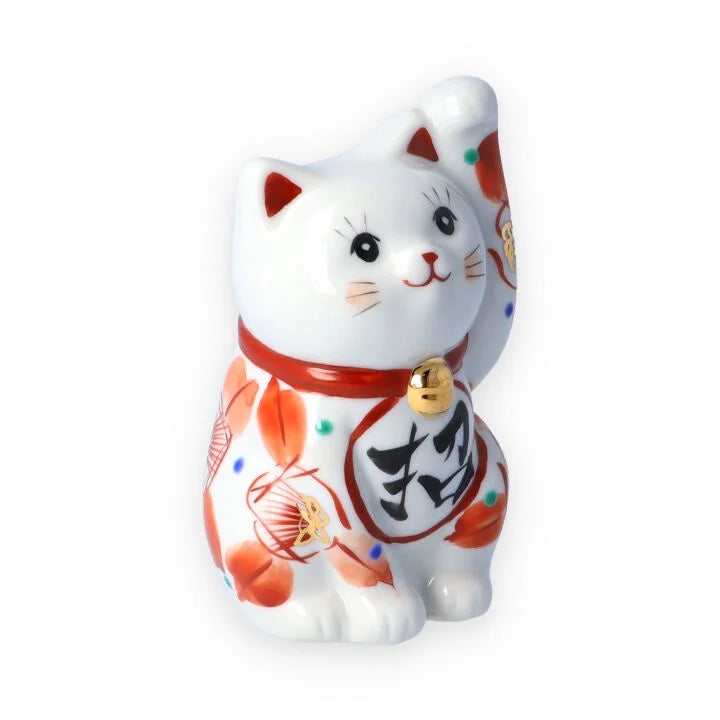KUTANI WARE LUCKY CAT(MANEKI NEKO) AKAE TSUBAKI( LEFT HAND)/KOKUZOU KLIN
