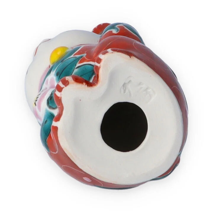 KUTANI WARE LUCKY CAT (MANEKI NEKO) - IROE MUSOU TSUBAKI DESIGN, RED, KOKUZOU KILN