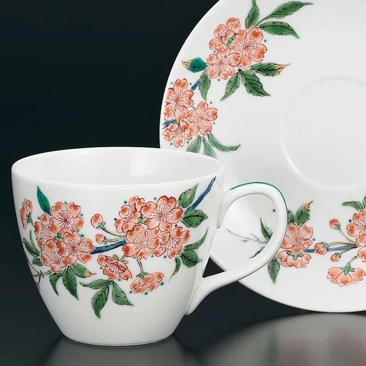KUTANI WARE CUP & SAUCER SAKURA/ TAMEKICHI MITSUI