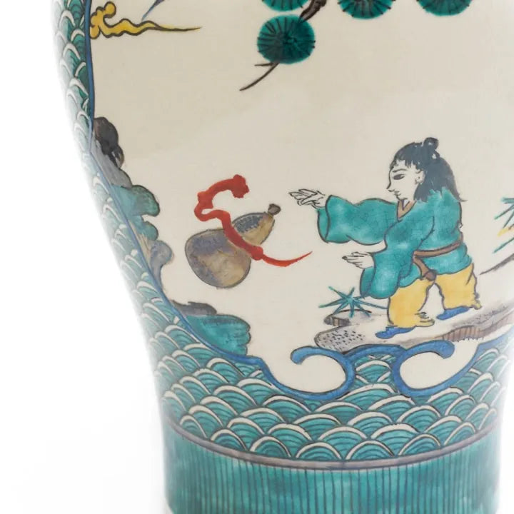JAPANESE FLOWER VASE KUTANI FIVE-COLOR HANDLED VASE