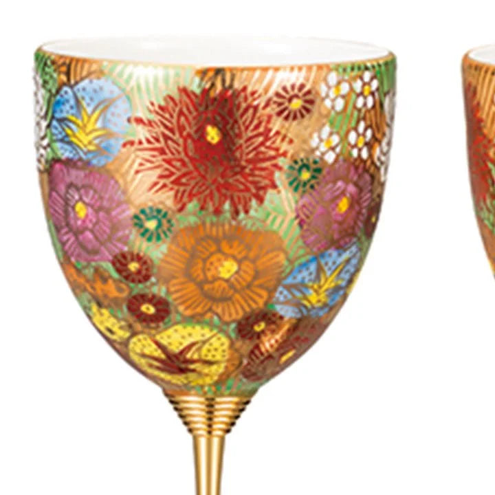 JAPANESE WINE GLASS KUTANI PAIR OF WINE CUPS KIN-HANAZUME/KOUYO KLIN