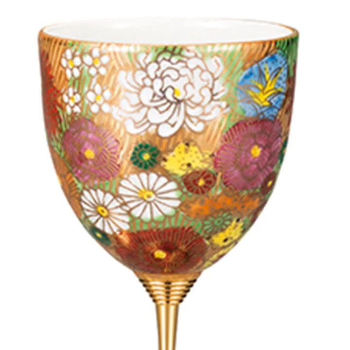 JAPANESE WINE GLASS KUTANI PAIR OF WINE CUPS KIN-HANAZUME/KOUYO KLIN