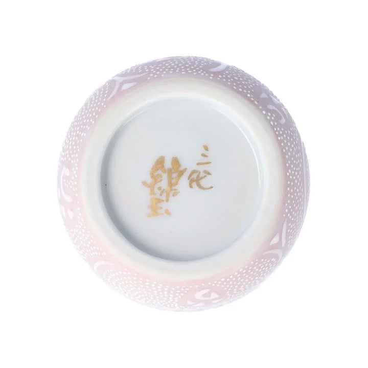 KUTANI WARE WHITE GLAZE CHERRY BLOSSOM - KARAKUSA MON DESIGN, SHIROCHIBU, KINGYOKU NAKADA, JAPANESE CERAMIC PLATE
