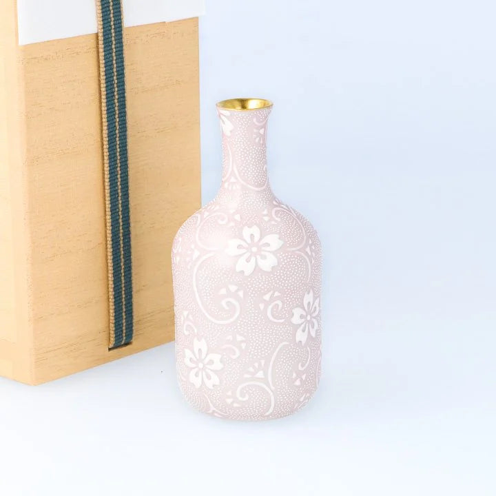 KUTANI WARE WHITE GLAZE CHERRY BLOSSOM - KARAKUSA MON DESIGN, SHIROCHIBU, KINGYOKU NAKADA, JAPANESE CERAMIC PLATE