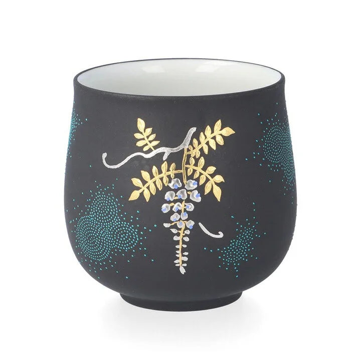KUTANI WARE MAN-WAN SHIRAGANEMORI WHITE WISTERIA DESIGN AOCHIBU/KINGYOKU NAKADA