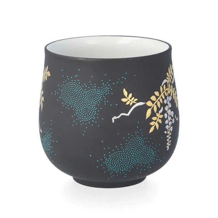 KUTANI WARE MAN-WAN SHIRAGANEMORI WHITE WISTERIA DESIGN AOCHIBU/KINGYOKU NAKADA