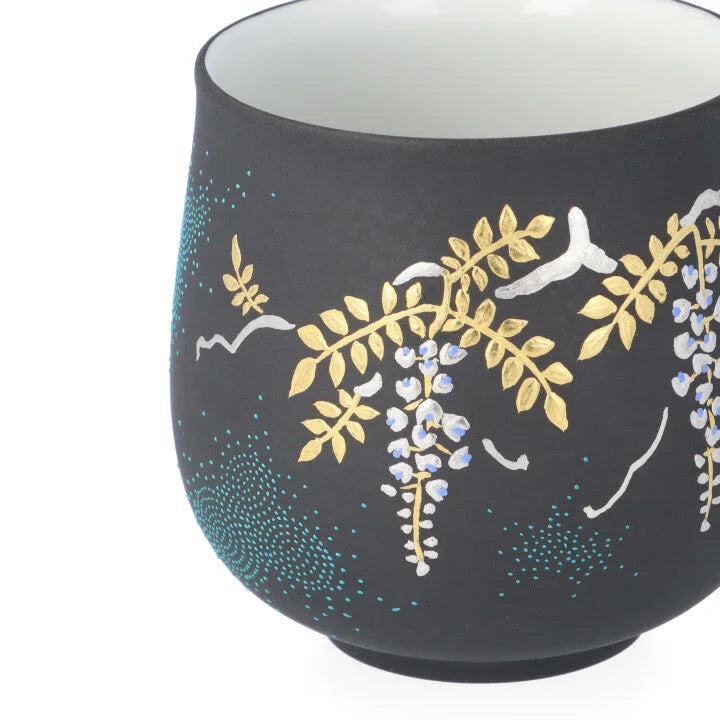 KUTANI WARE MAN-WAN SHIRAGANEMORI WHITE WISTERIA DESIGN AOCHIBU/KINGYOKU NAKADA