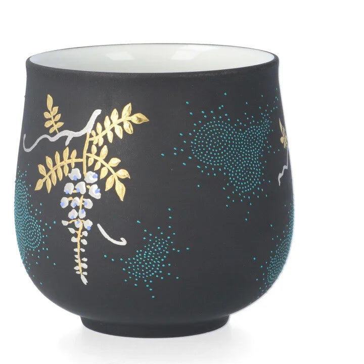 KUTANI WARE MAN-WAN SHIRAGANEMORI WHITE WISTERIA DESIGN AOCHIBU/KINGYOKU NAKADA