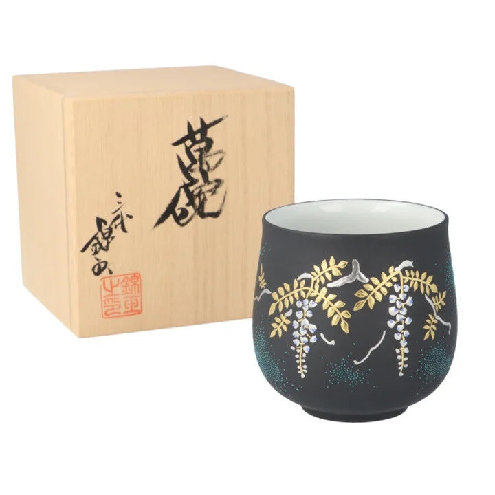 KUTANI WARE MAN-WAN SHIRAGANEMORI WHITE WISTERIA DESIGN AOCHIBU/KINGYOKU NAKADA