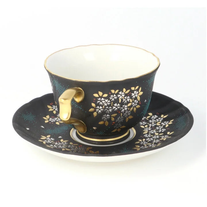 KUTANI WARE COFFEE CUP & SAUCER(SHIROKANEMORI WEEPING CHERRY BLOSSOM AOCHIBU)/KIGYOUKU NAKADA