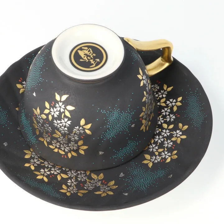 KUTANI WARE COFFEE CUP & SAUCER(SHIROKANEMORI WEEPING CHERRY BLOSSOM AOCHIBU)/KIGYOUKU NAKADA