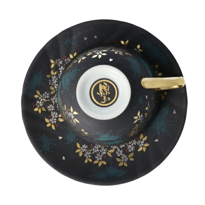 KUTANI WARE COFFEE CUP & SAUCER(SHIROKANEMORI WEEPING CHERRY BLOSSOM AOCHIBU)/KIGYOUKU NAKADA