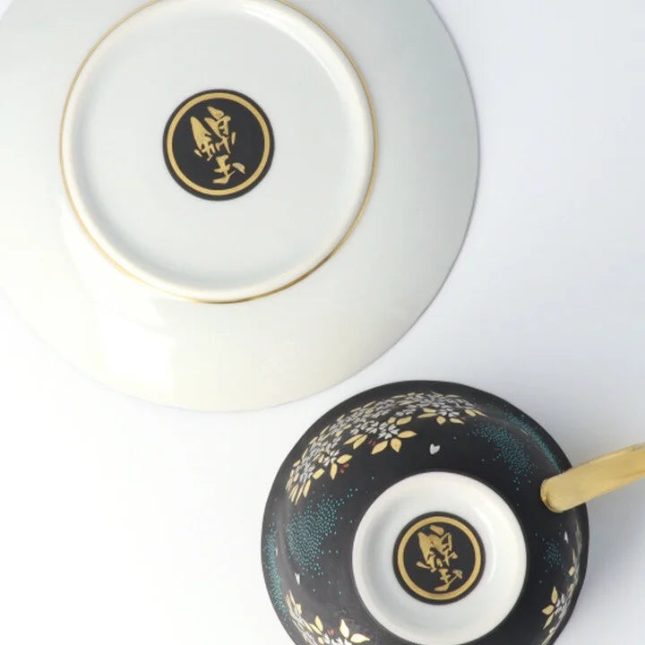 KUTANI WARE COFFEE CUP & SAUCER(SHIROKANEMORI WEEPING CHERRY BLOSSOM AOCHIBU)/KIGYOUKU NAKADA