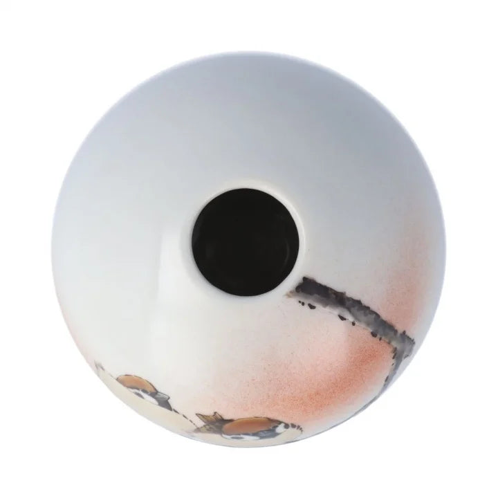 KUTANI WARE ROUND BUD VASE “TWO SPARROWS” BY TOSHITO NAKAMURA (IN PRESENTATION BOX)