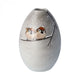 KUTANI JAPANESE SINGLE FLOWER VASE LARGE RIPPLE-MOUTHED SHELL-SHAPED VASE – SNOW AND TWO SPARROWS DESIGN / TOSHITO NAKAMURA